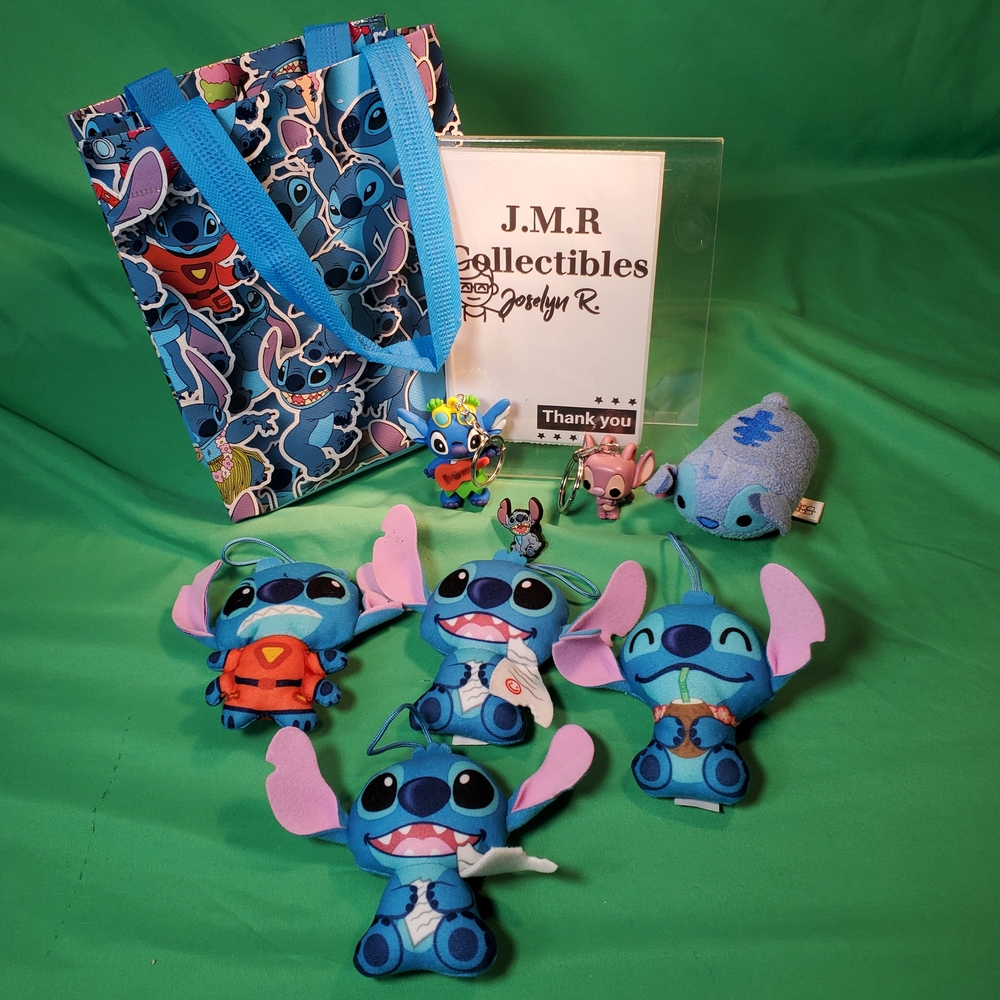 Disney Lilo & Stitch Collectibles Lot: Plushies, Keychains, and Reusable Bag